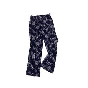 Size 10 Collection Harve Benard Women's Navy Blue Embroidered New Linen Blend Pa